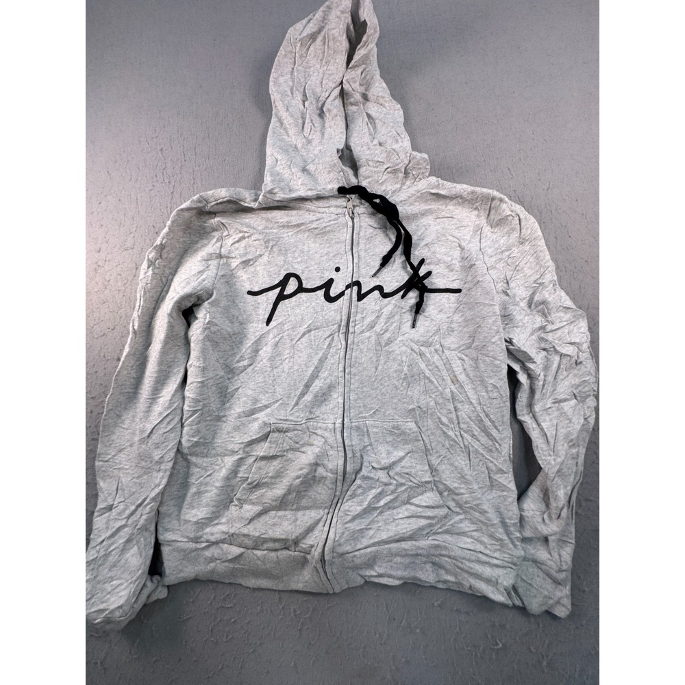 Victoria's Secret PINK Hoodie Womens Small Heather Gray Lined Full Zip Outdoor
